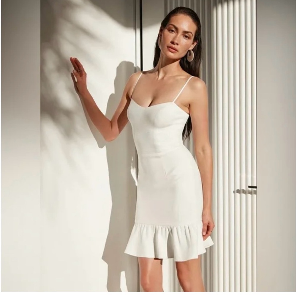 Dress the Population Mira White Spaghetti-Strap Ruffle-Hem Mini Dress NWT